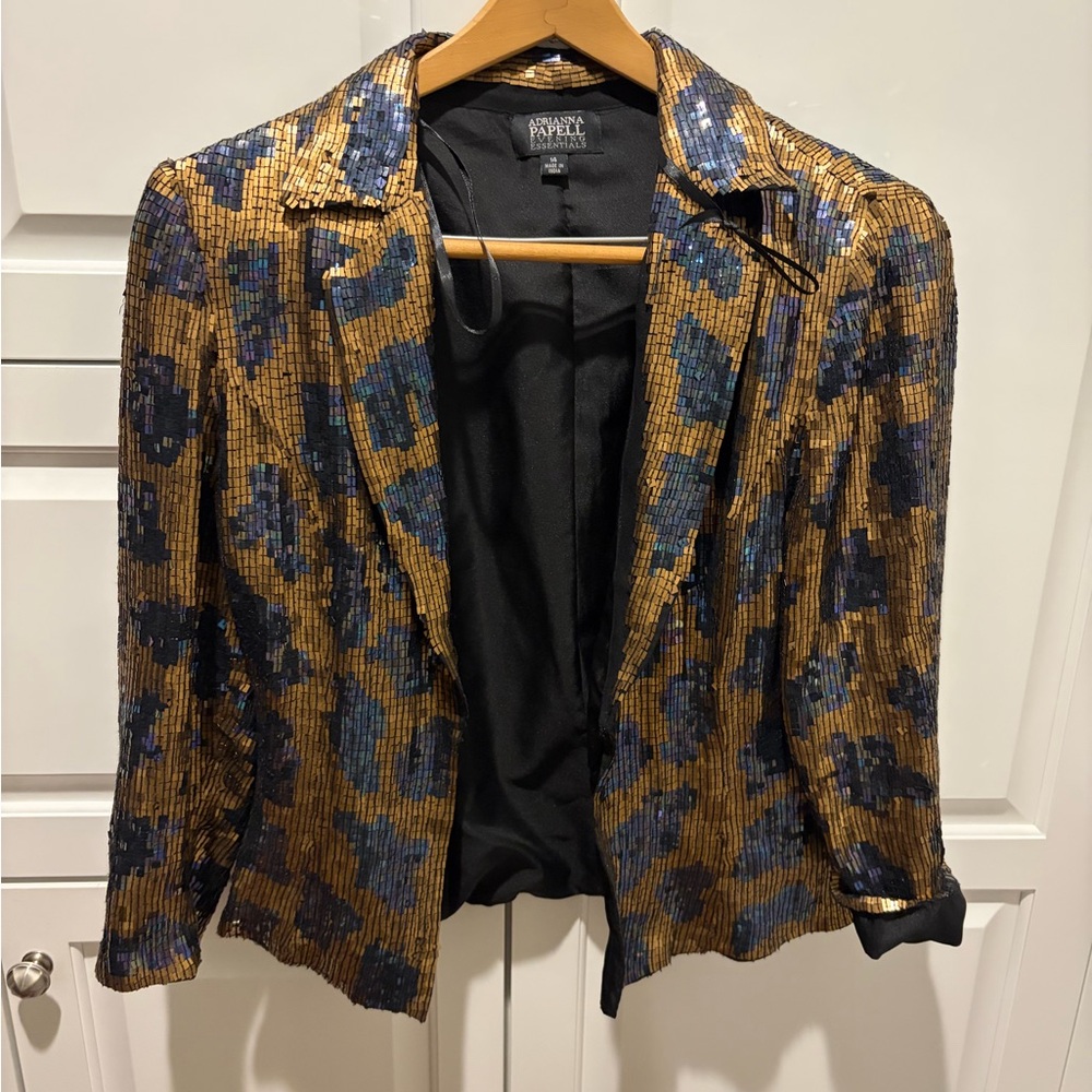 Adrianna Papell || Gold and Blue Sequin Blazer